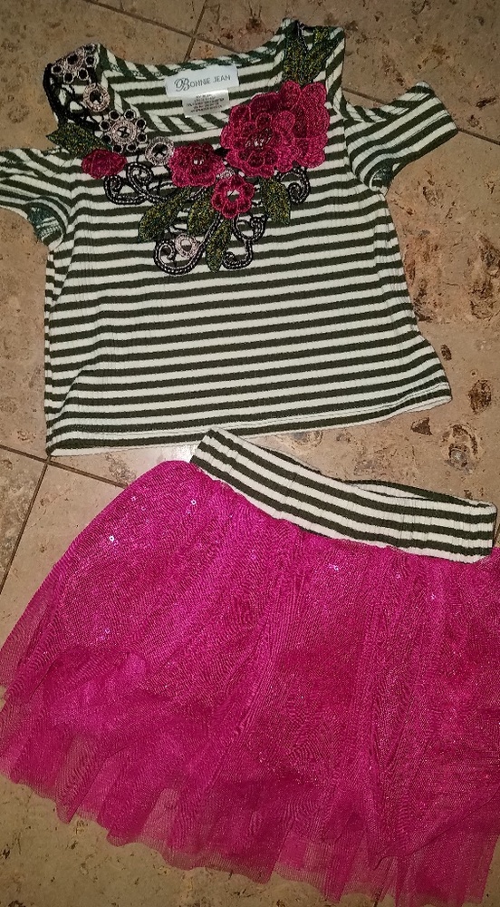 2pc set 2T baby girl top and sequin skort